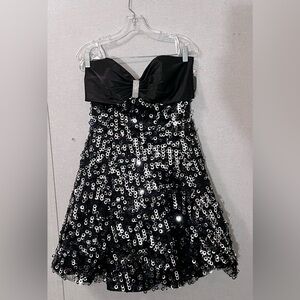 Xcite Strapless Mini Prom Dress Silver Black Size 12 NWT Homecoming Party